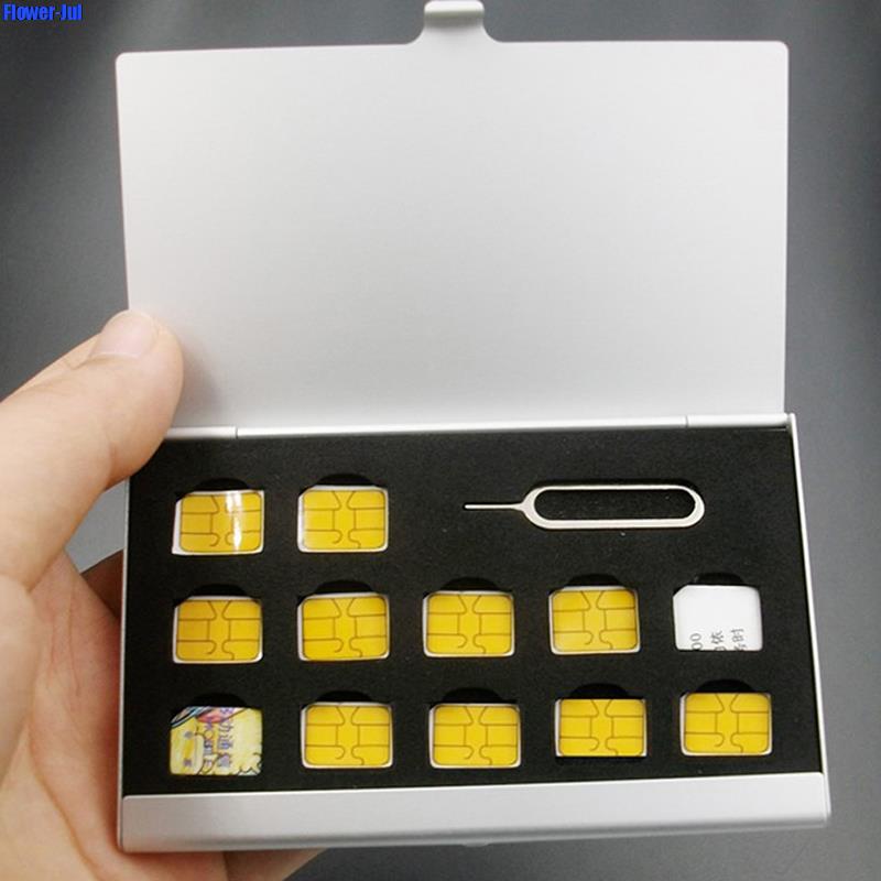Sim Card Holder Case - 12 emplacements-NANO + 1 fente-carte-Pin en