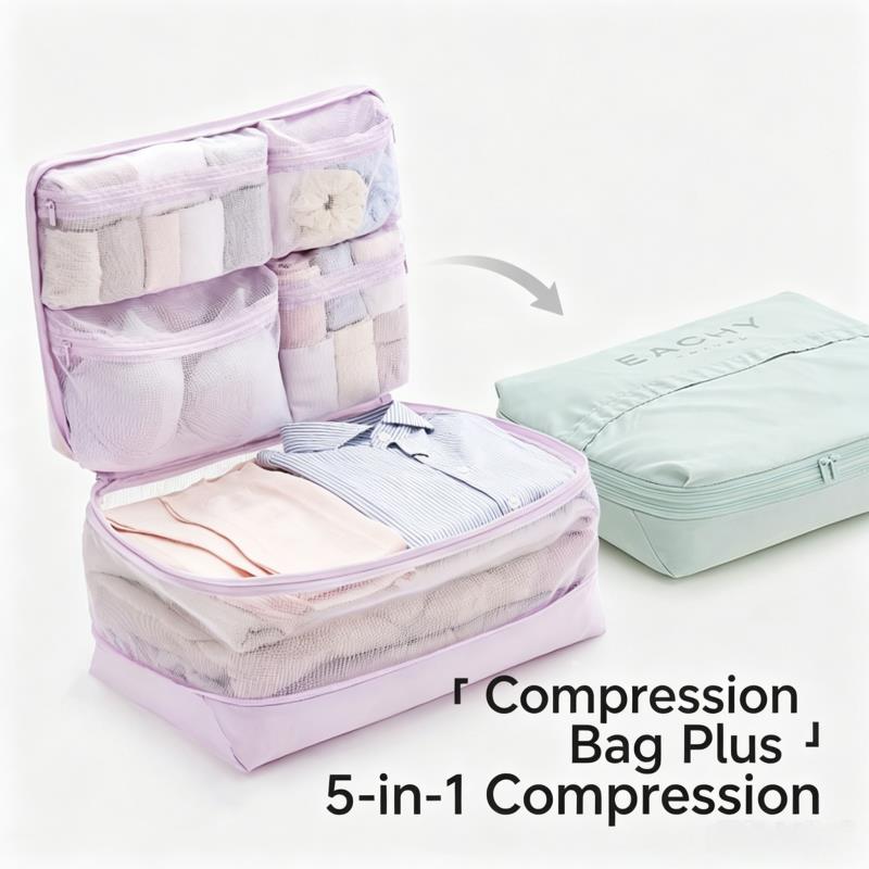 Travel Accessories Packing Cubes - Sacs de compression 5-en-1 pour voyage,